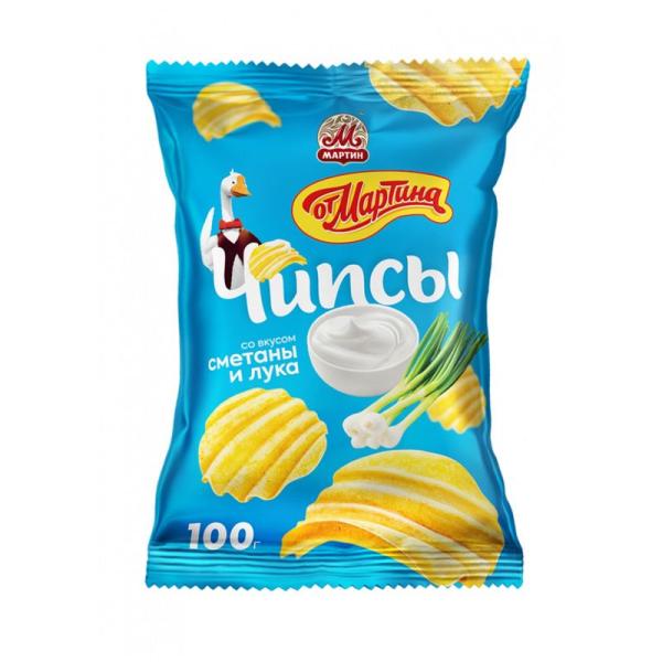 Чипсы рифленые ОТ МАРТИНА со вкусом сметаны и лука 100 гр